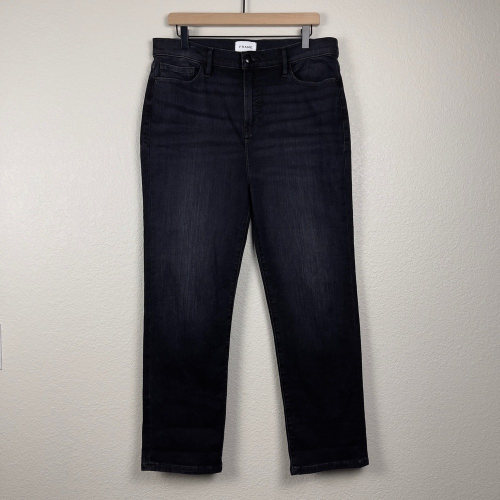 FRAME Le High Straight Jeans‎ High Rise 32 Tilt Black Faded Denim - Picture 3 of 10